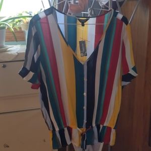 Express Multi Color Stripe Short Sleeve Blouse